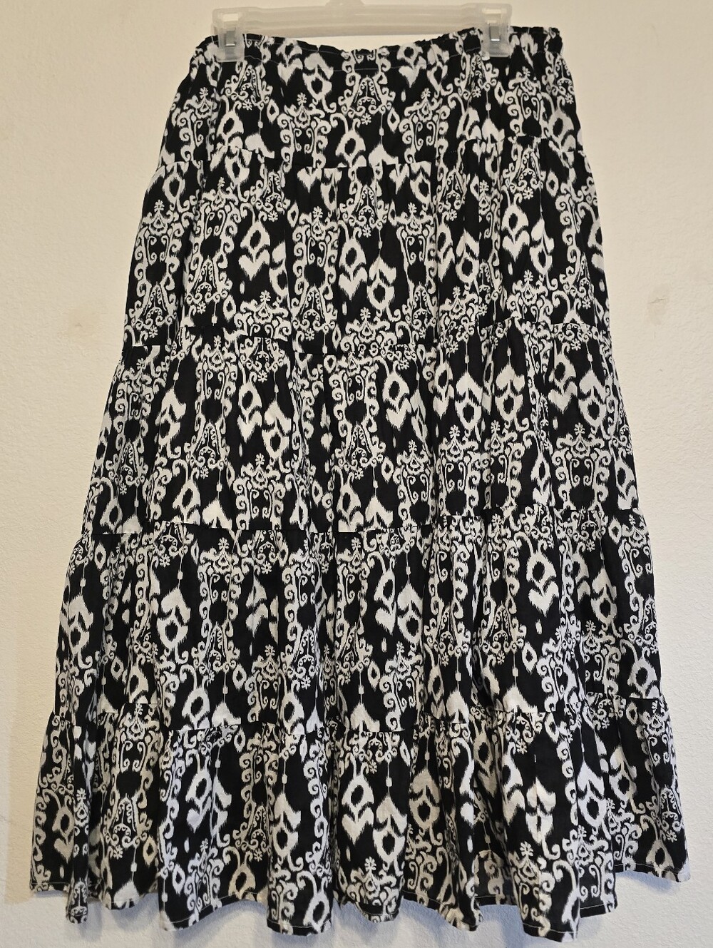 Christopher & Banks Black White Ikat Damask Tiered Maxi Skirt S 100% Cotton - Picture 3 of 7